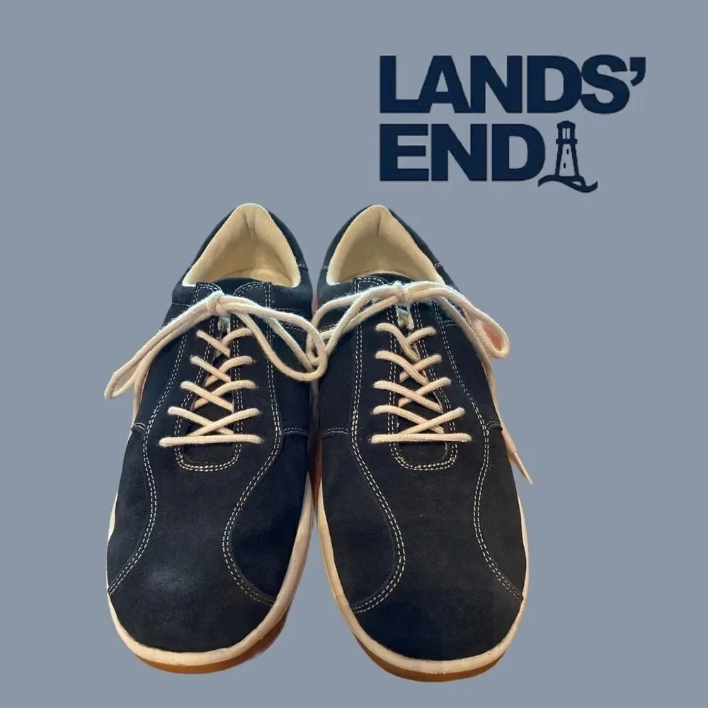 Lands' End Navy Suede Lace Up Sneakers 9